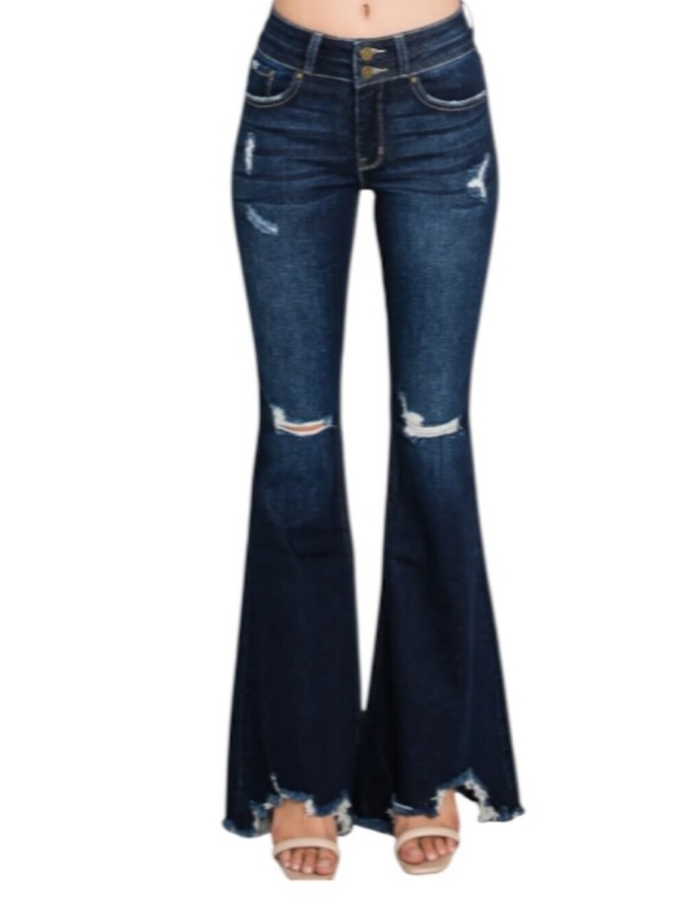 Petra 153 Distressed High-Rise Stretch Flare Jeans-NWT